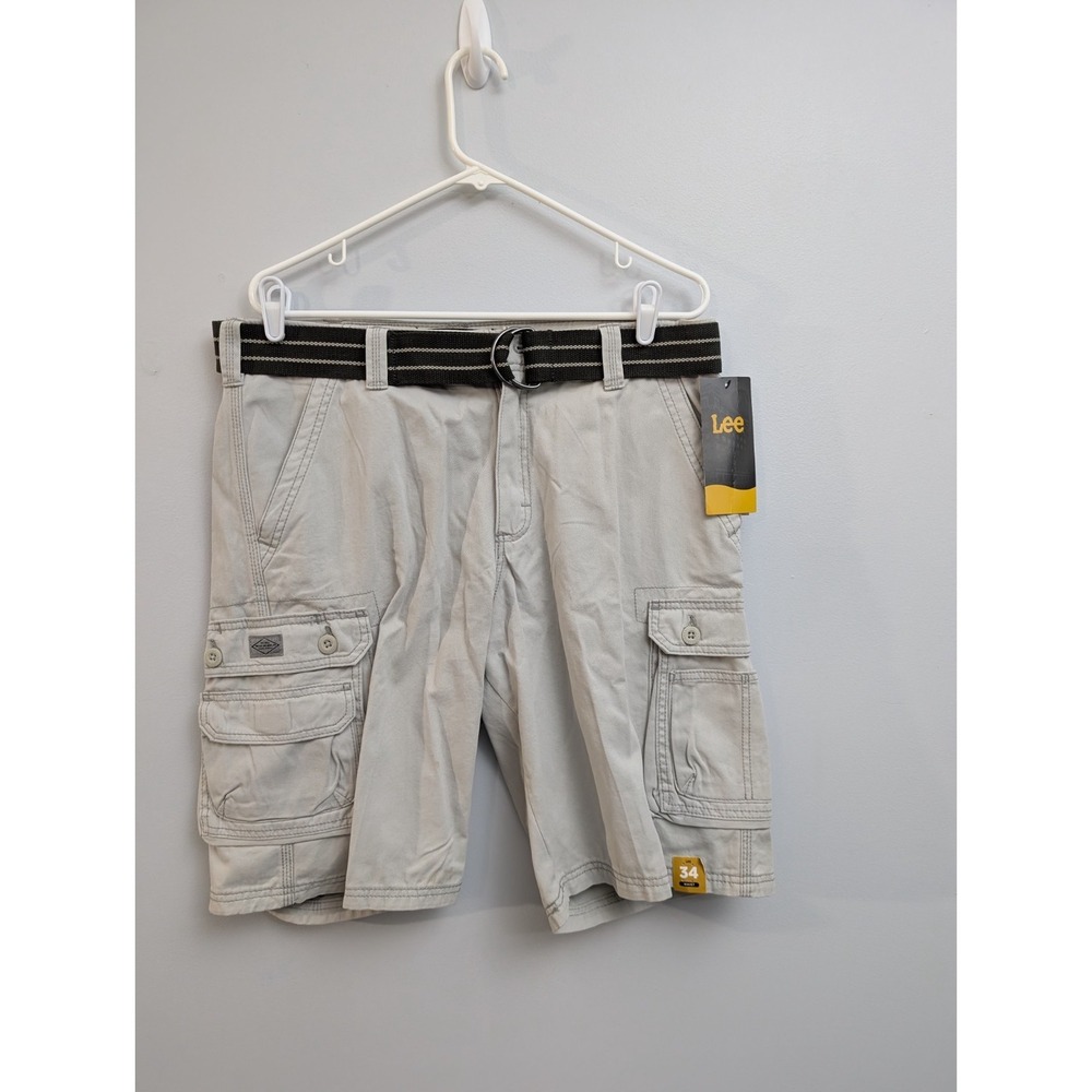 X1 NWT Lee Mens Cadet Gray Cargo Shorts With Belt Size 34x11